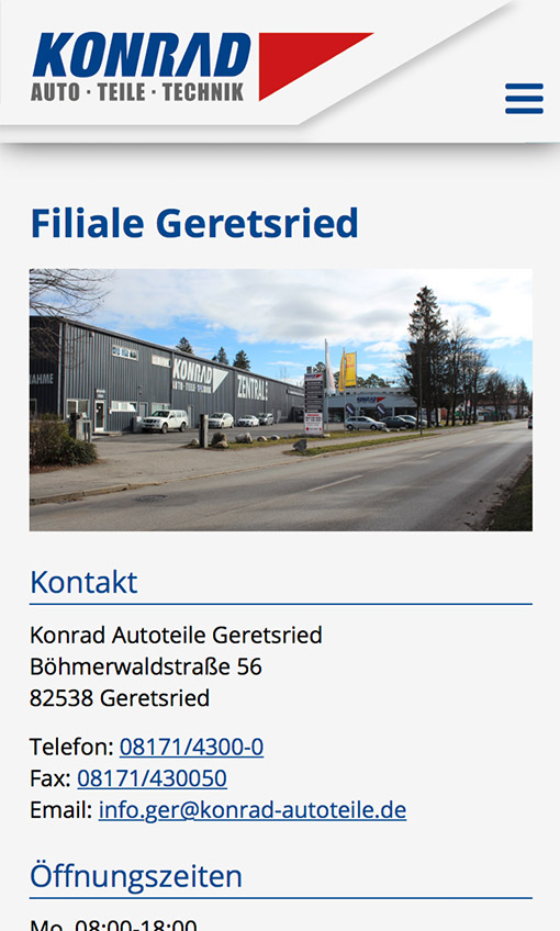 Screenshot Konrad Autoteile WordPress WooCommerce Projekt Filialdetailseite iPhone